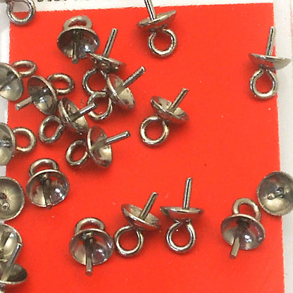 Glue In Bail Post and Cup - 7x4mm - Stainless Steel (20)