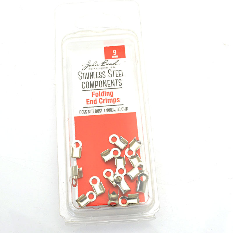 Fold Over Crimp Ends - ID 3mm  - Stainless Steel (15)