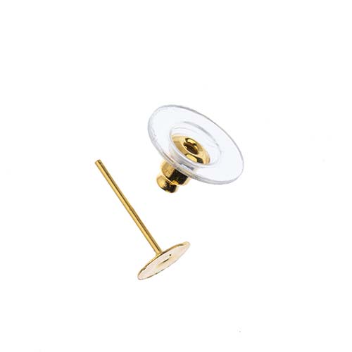 Must-Have Finding - 12mm Earring Studs Flat with Barrel Clutch - Gold (1 Pair)