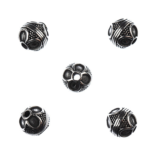 Bead - 10mm Round Flower - Stainless Steel (5)