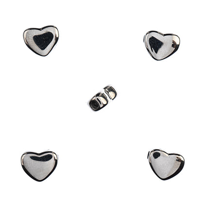 Bead -  Flat Heart - Stainless Steel (5)