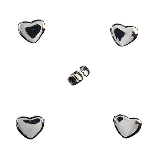 Bead -  Flat Heart - Stainless Steel (5)
