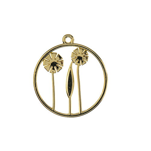 Pendant Circle with Flowers    Gld 4pcs