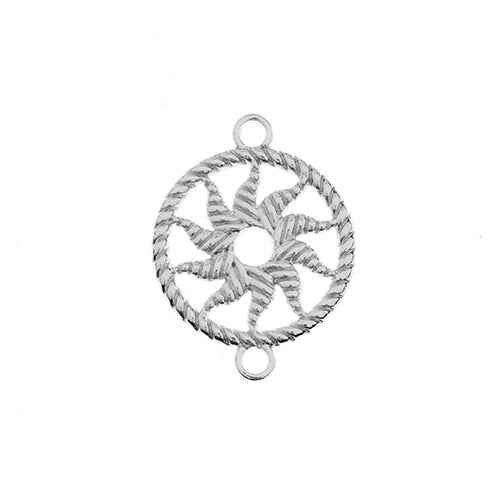 Beadwork Findings - 16mm Pendant Circle with Sun - Silver (Pack 4)
