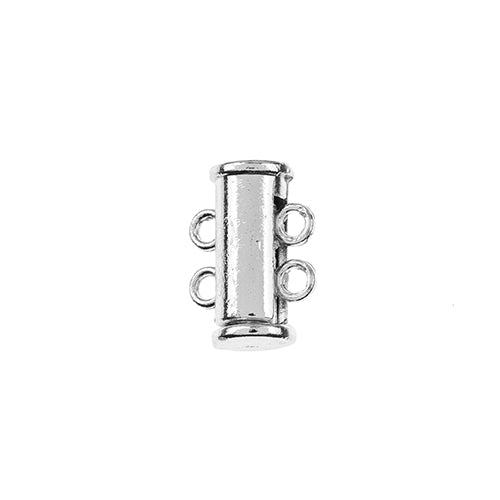 Beadwork Findings - 15mm Tube Slide Clasp with 2-Strands - Silver (Pack 2)