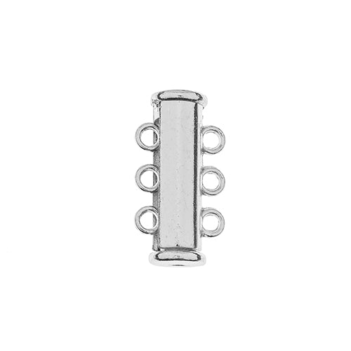 Beadwork Findings - 20mm Tube Slide Clasp with 3-Strands - Silver (Pack 2)