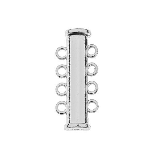 Beadwork Findings - 27mm Tube Slide Clasp with 4-Strands - Silver (Pack 2)