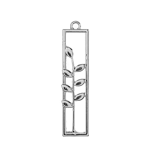 Pendant Rect with Leaves    Silver 4pcs