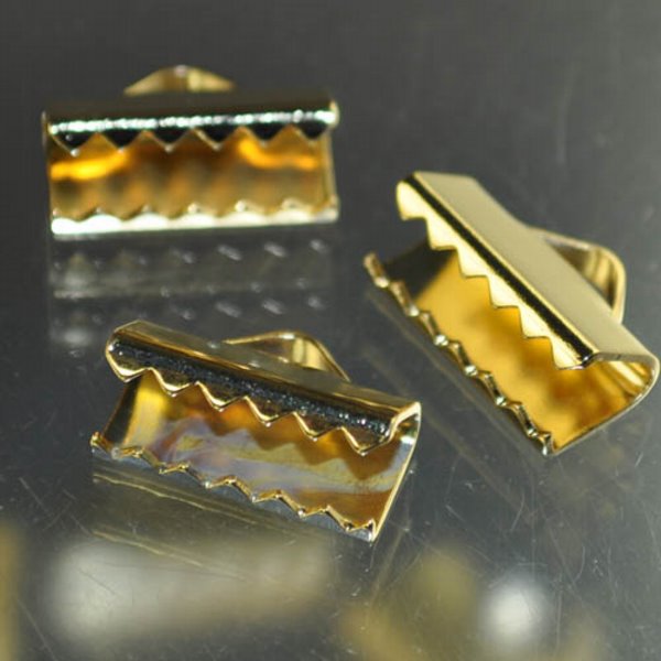 Ribbon End Clamp - 15mm Plain Style - Gold Plated (Pair)