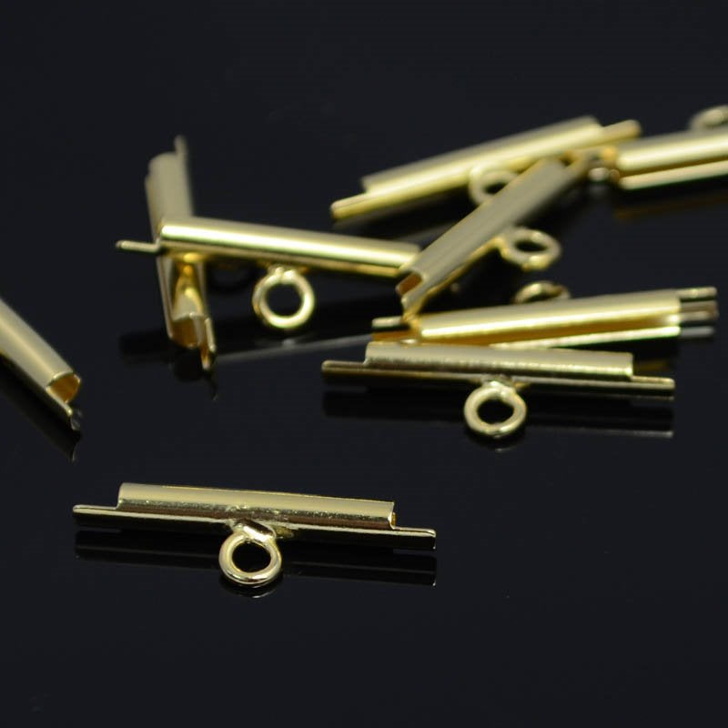 Miyuki Slide End Tube - 15mm with One Loop - Goldplated (Pair)