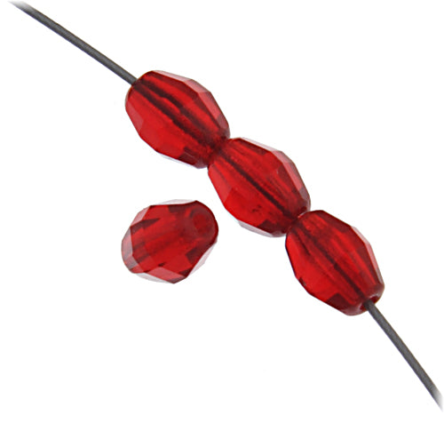 Fire Polish - 5x7mm - Faceted Olive - Siam Ruby (strand)