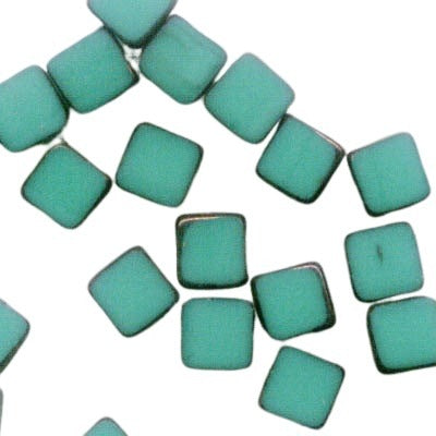 Glass - 6mm - Square Mosaic Tile Beads - Opaque Turquoise (5)