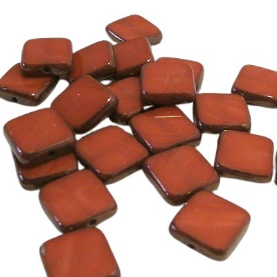 Glass - 8mm - Square Mosaic Tile Beads - Opaque Chinese Red