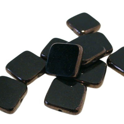 Glass - 10mm - Square Mosaic Tile Beads - Jet