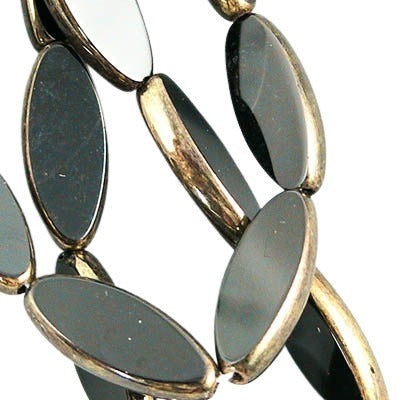 Glass Beads - 8x20mm - Flat Pointed Oval - Jet/Bronze