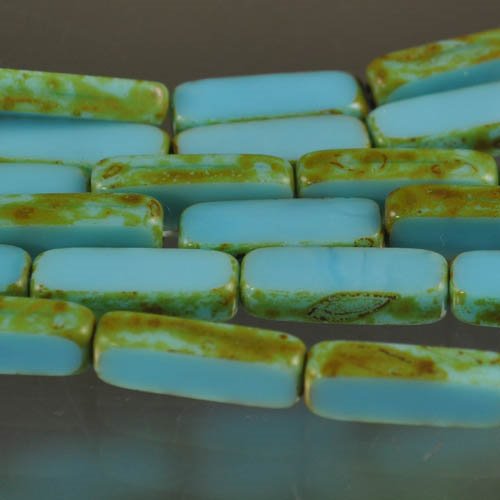 Window Beads - 5x15mm Long Rectangle - Turquoise / Picasso