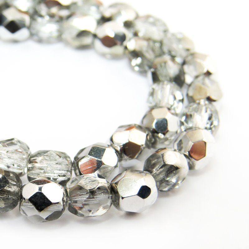 Fire Polish Faceted Round - 6mm - Crystal Labrador (strand)