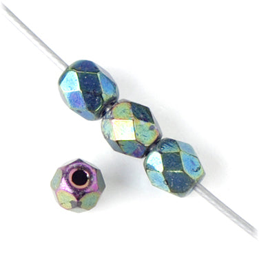 Fire Polish Faceted Round - 4mm - Green AB (strand)