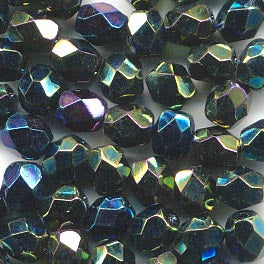 Fire Polish Faceted Round - 4mm - Green AB (strand)