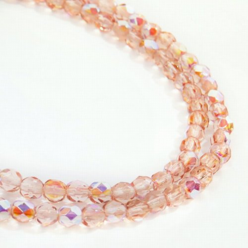 Fire Polish Faceted Round - 4mm - Rosaline AB (strand)