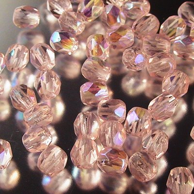 Fire Polish Faceted Round - 4mm - Rosaline AB (strand)