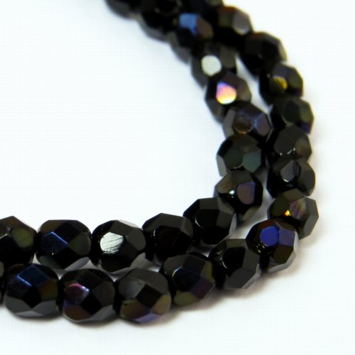 Fire Polish Faceted Round - 4mm - Jet / Zairit (pack)