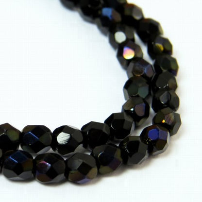 Fire Polish Faceted Round - 4mm - Jet / Zairit (pack)