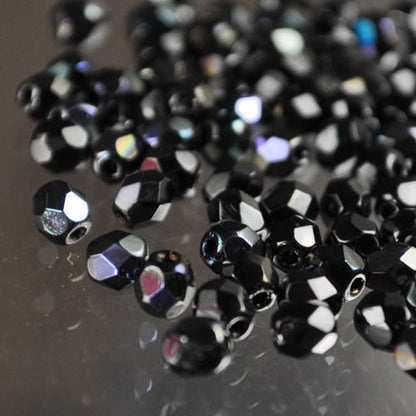 Fire Polish Faceted Round - 4mm - Jet / Zairit (pack)