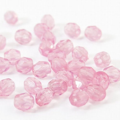 Fire Polish Faceted Round - 4mm - Pink Opal (Pack)