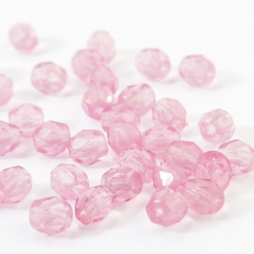 Fire Polish Faceted Round - 4mm - Pink Opal (Pack)