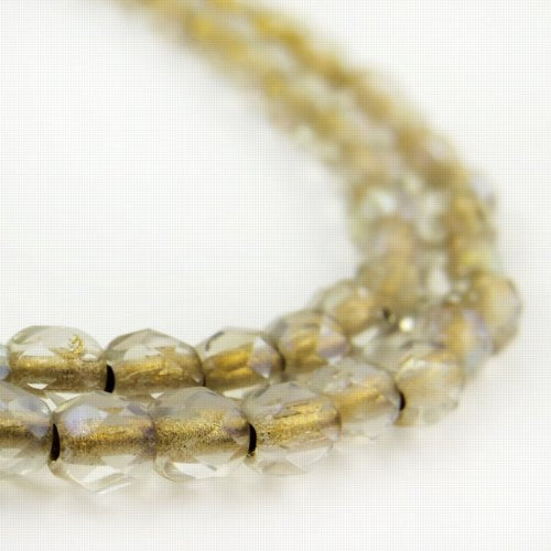 Fire Polish Faceted Round - 4mm - Crystal AB / Gold Lined (strand)