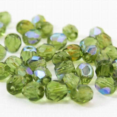 Fire Polish Faceted Round - 4mm - Olivine AB (50)