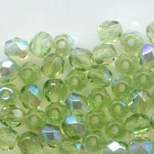 Fire Polish Faceted Round - 4mm - Olivine AB (50)