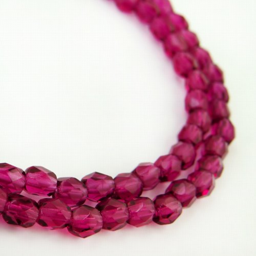 Fire Polish Faceted Round - 4mm - Ruby Gold Fuchsia (strand)
