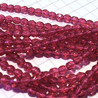 Fire Polish Faceted Round - 4mm - Ruby Gold Fuchsia (strand)