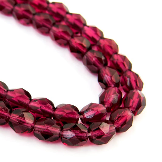 Fire Polish Faceted Round - 6mm - Ruby Gold Fuchsia (25)