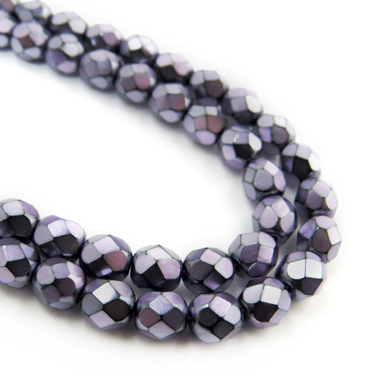 Fire Polish Faceted Round - 6mm - Opaque Matte Metallic Lilac (25)