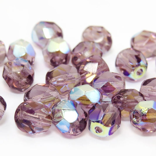 Fire Polish Faceted Round - 6mm - Light Amethyst AB (25)