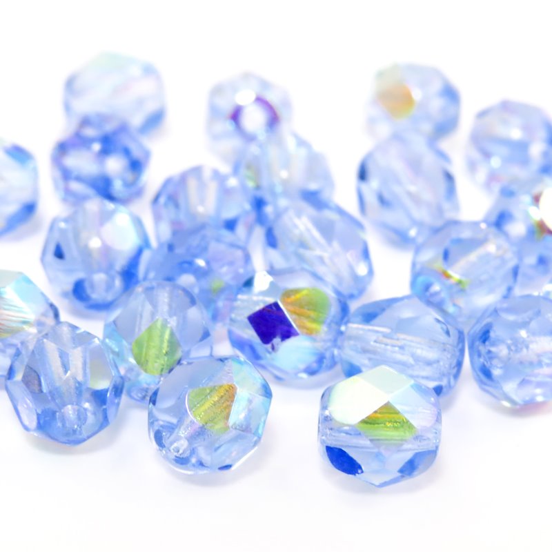 Fire Polish Faceted Round - 6mm - Light Sapphire AB (Pack)