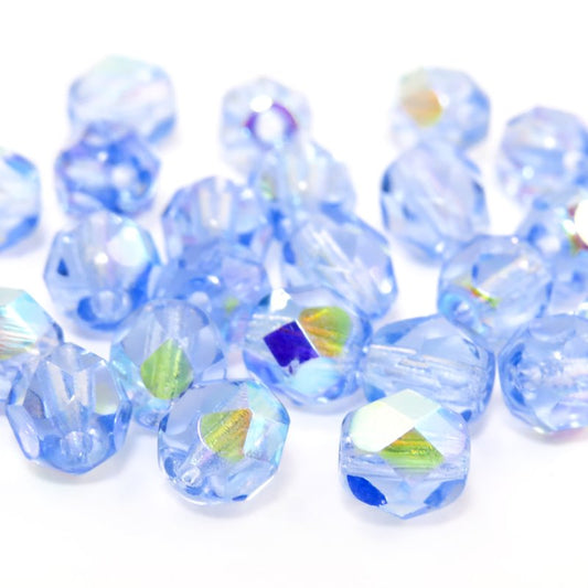 Fire Polish Faceted Round - 6mm - Light Sapphire AB (Pack)
