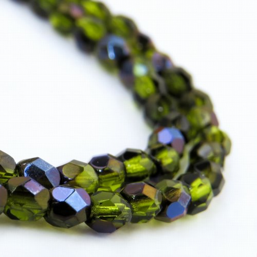 Fire Polish Faceted Round - 4mm - Green Azuro (strand)