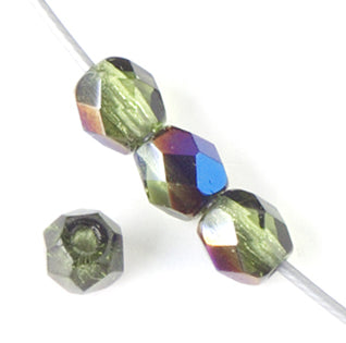 Fire Polish Faceted Round - 4mm - Green Azuro (strand)