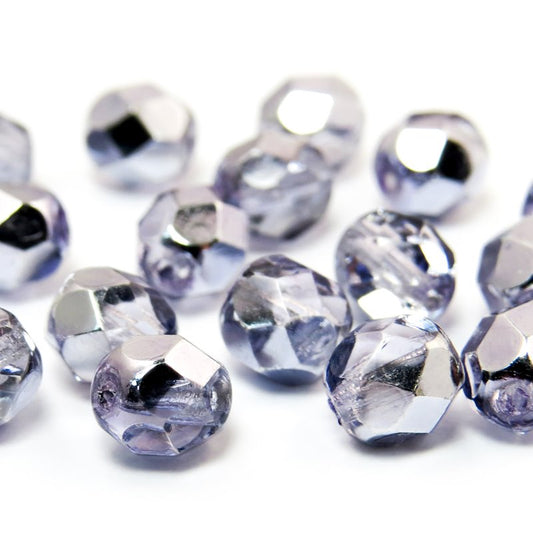 Fire Polish Faceted Round - 6mm - Lilac Metallic Half-coat (25)