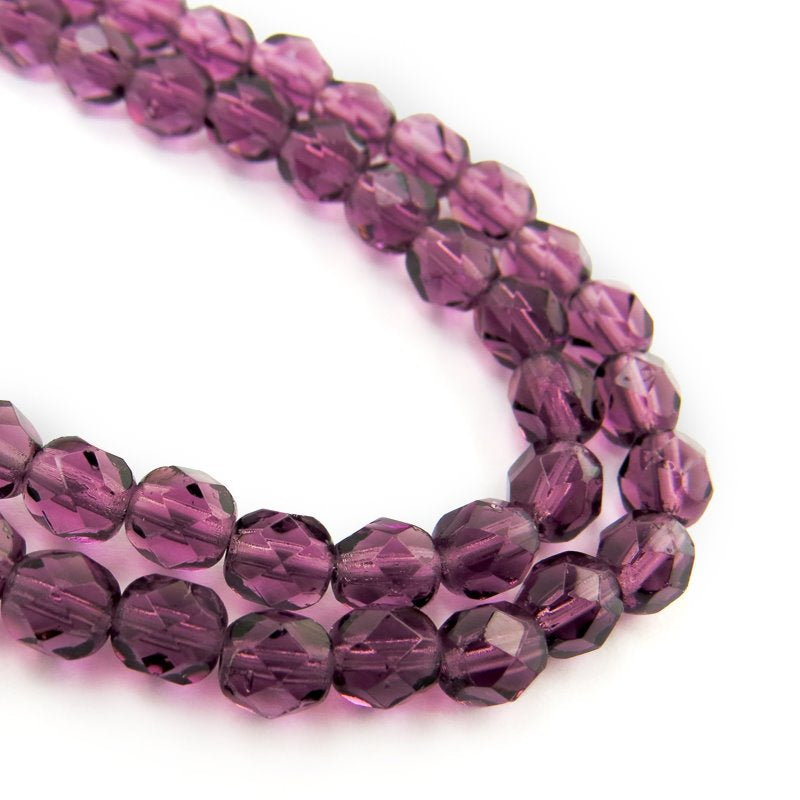 Fire Polish Faceted Round - 6mm - Cardinal Purple (strand)