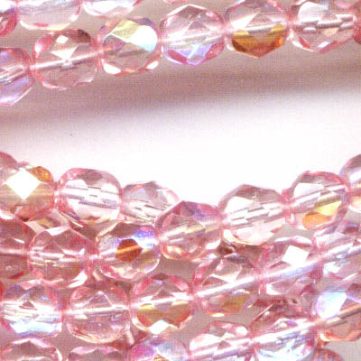 Fire Polish Faceted Round - 6mm - Rose Pink AB (strand)