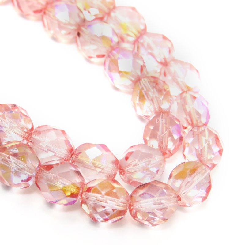 Fire Polish Faceted Round - 8mm - Pink AB (strand)
