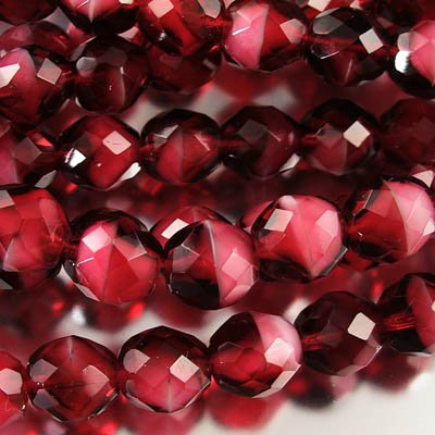 Fire Polish Faceted Round - 10mm - Cranberry Givre
