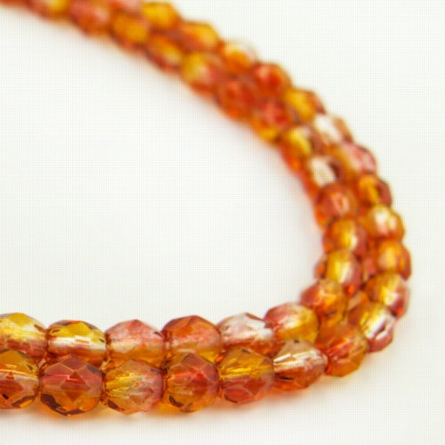 Fire Polish Faceted Round - 4mm - Fireopal (strand)