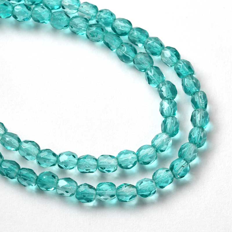Fire Polish Faceted Round - 4mm - Sea Green (strand)
