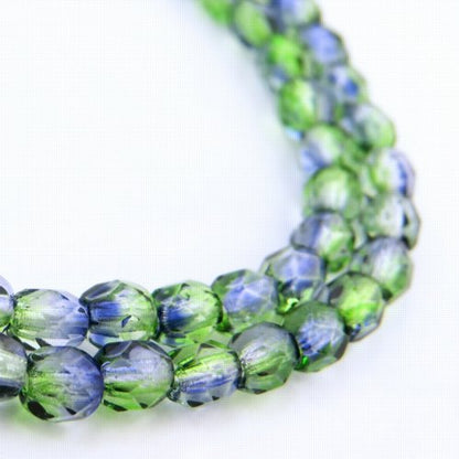 Fire Polish Faceted Round - 4mm - Calm in the Garden (strand)